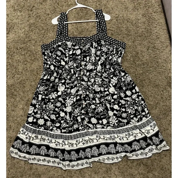 NWT KNOX ROSE Sleeveless Full Button Front Black Floral A-line Dress 2x Boho - Picture 2 of 11